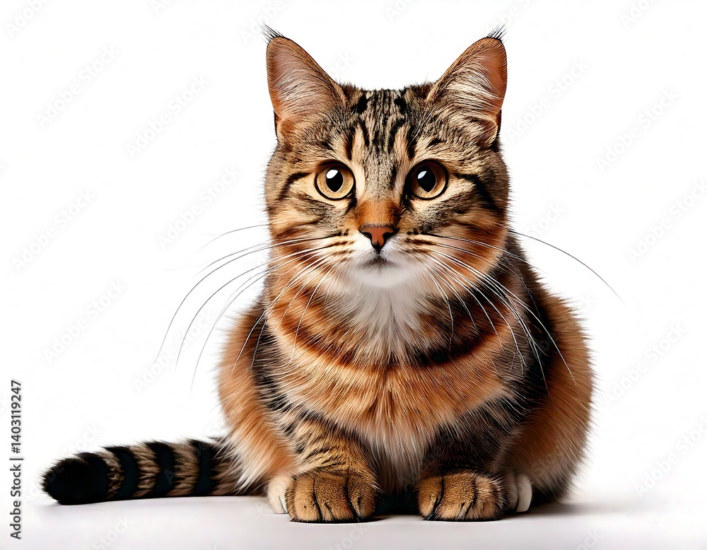 Fototapeta premium cute cat sitting and looking forward, white background 