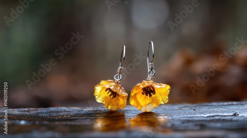 Charming amber flower earrings crafted to emulate droplet-kissed petals, perfect for those who appreciate nature-inspired designs and wish to showcase individual style.