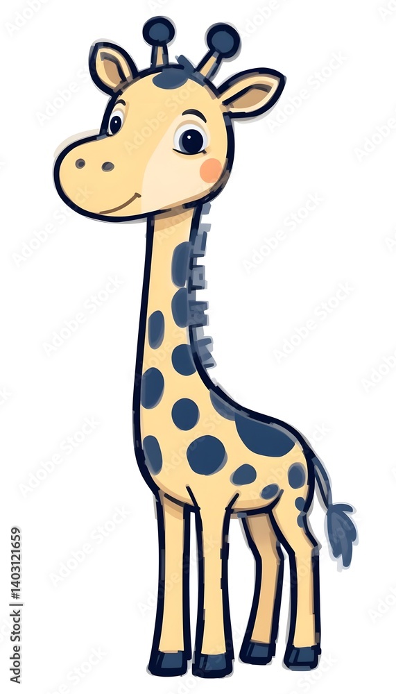 Fototapeta premium Adorable Cartoon Giraffe Illustration: A Cute and Playful Animal Character Design