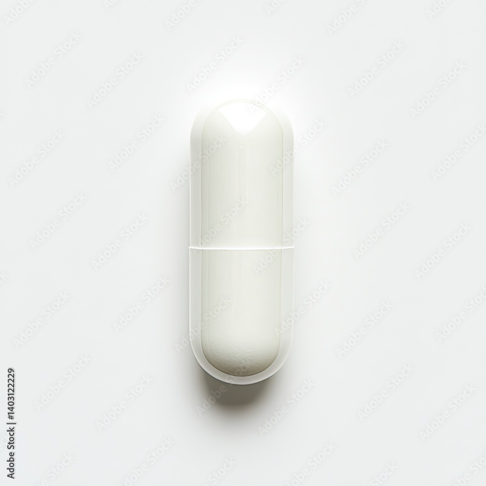Single white capsule on white background Single white capsule on white background