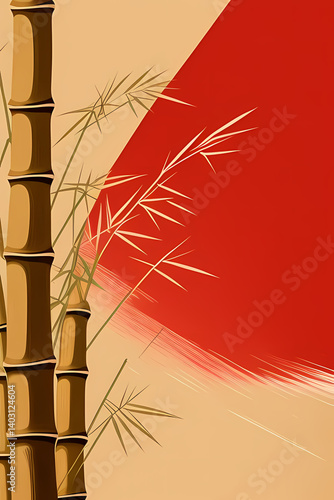 Bamboo with Red Backgrorund with chinese style of art