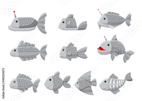 character design fish on white background