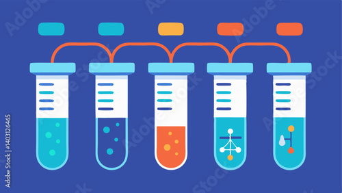 Personalized Medicine An illustration of personalized medicine preparation where each vial is labeled with a unique genetic profile depicting the future of tailored health