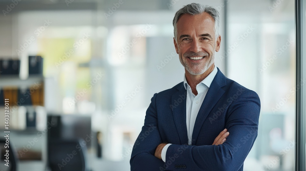 A confident man smiles in a modern office setting, wearing a blazer and standing with arms crossed, exuding professionalism and approachability. A confident man smiles in a modern office setting, wearing a blazer and standing with arms crossed, exuding professionalism and approachability.