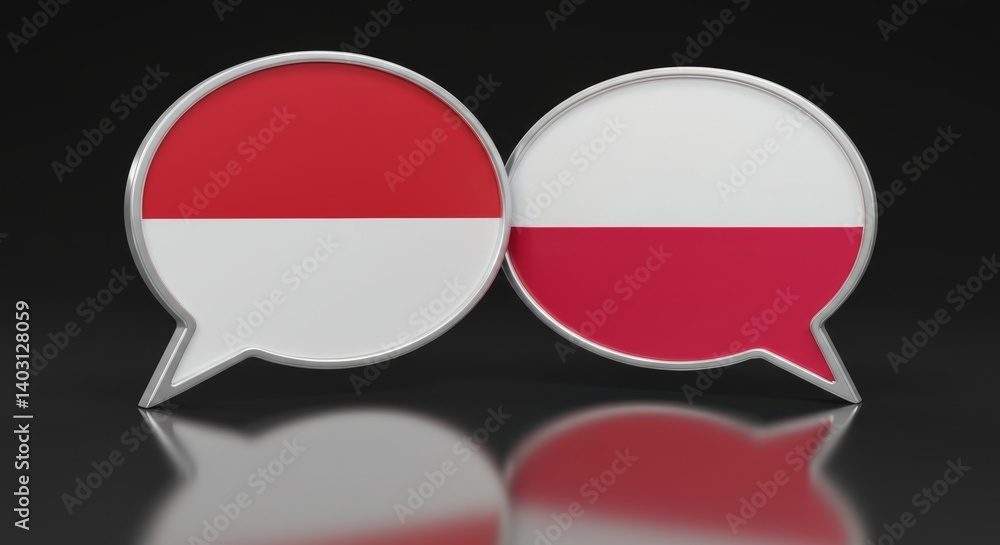 Indonesia and Poland relations illustrated with glossy speech bubbles design Indonesia and Poland relations illustrated with glossy speech bubbles design