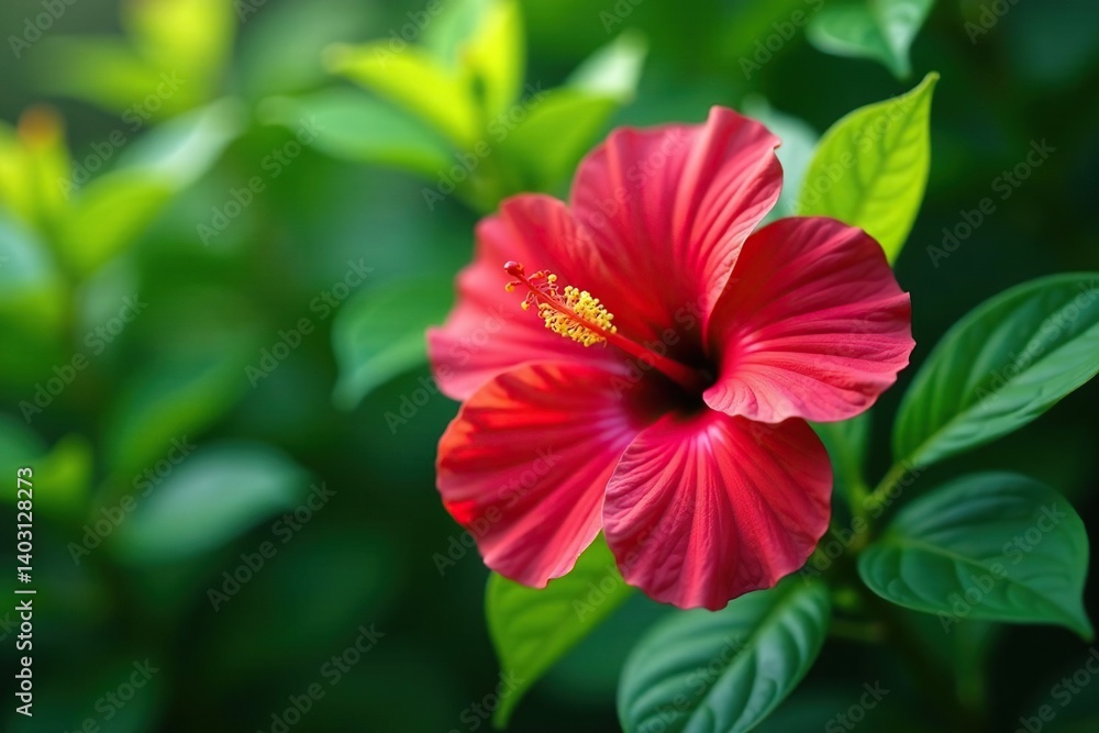 Vibrant tropical hibiscus, lush greenery, bold color palette, colorful, summer pattern Vibrant tropical hibiscus, lush greenery, bold color palette, colorful, summer pattern