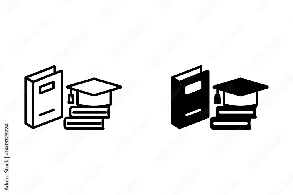Book and graduation cap. Learning resources for university degree. Pixel perfect, editable stroke vector icon Book and graduation cap. Learning resources for university degree. Pixel perfect, editable stroke vector icon