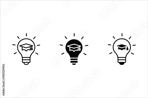 light bulb and graduation cap icon, genius idea, creativity education, flat symbol on white background - vector illustration