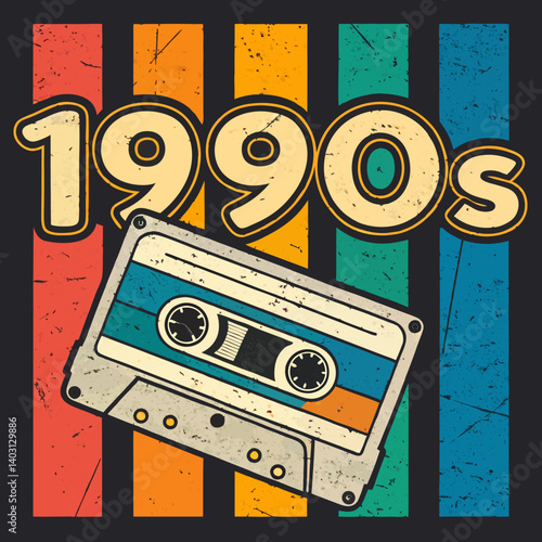 Retro Vintage 90s Cassette Tape Colorful Stripes Design