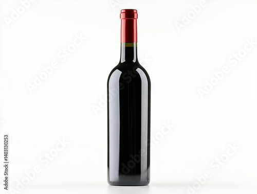 Single red wine bottle and glass with a blank label