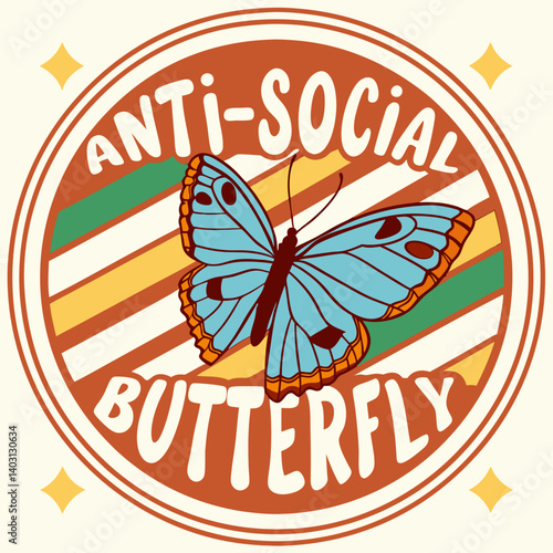 Retro Cartoon Anti-Social Butterfly Illustration Design