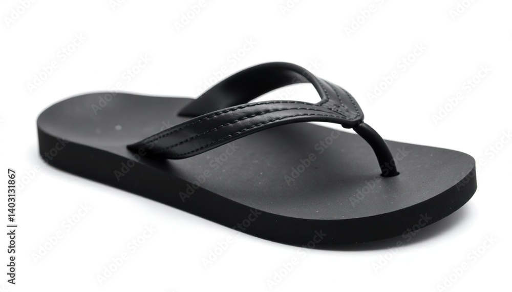 Single black flip-flop on white background, isolated , thong, footwear Single black flip-flop on white background, isolated , thong, footwear