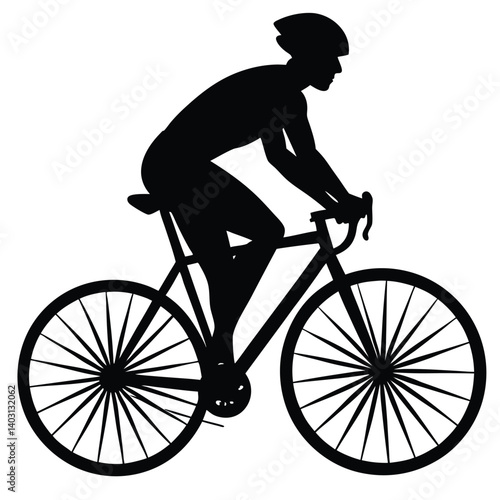 Silhouette of Cyclist on Road Bike: Vector Illustration of Athlete Riding Bicycle, Sport, Exercise, Fitness, and Healthy Lifestyle Graphic