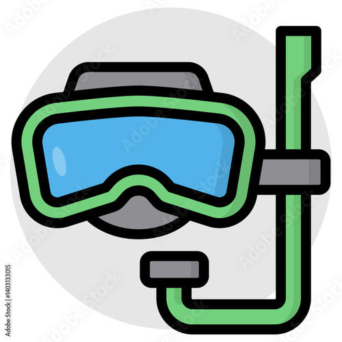 Oxygen pipe with goggles, icon of snorkeling mask
