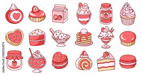 Sweet Temptation: A delightful array of mouthwatering strawberry-themed desserts, meticulously arranged to evoke feelings of pure indulgence.