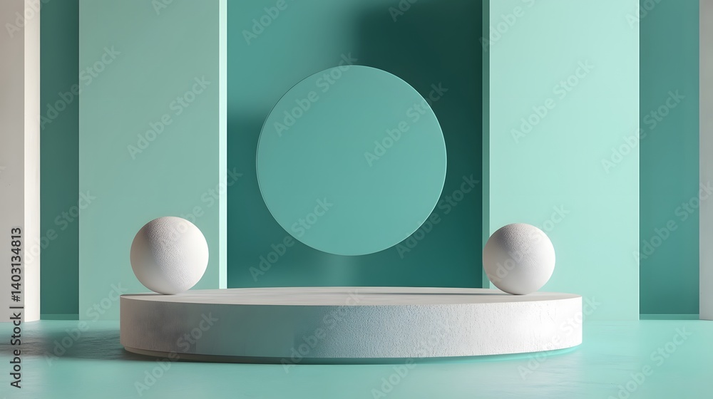 Minimalist 3D Render Turquoise Green Studio Product Display Platform Minimalist 3D Render Turquoise Green Studio Product Display Platform