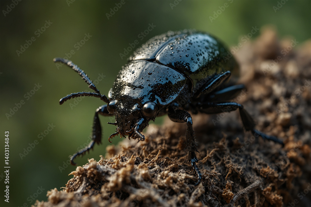 A macro shot of a beetle crawling on a branch, showcasing the intricate details of its shell in a fascinating and close-up natural scene A macro shot of a beetle crawling on a branch, showcasing the intricate details of its shell in a fascinating and close-up natural scene