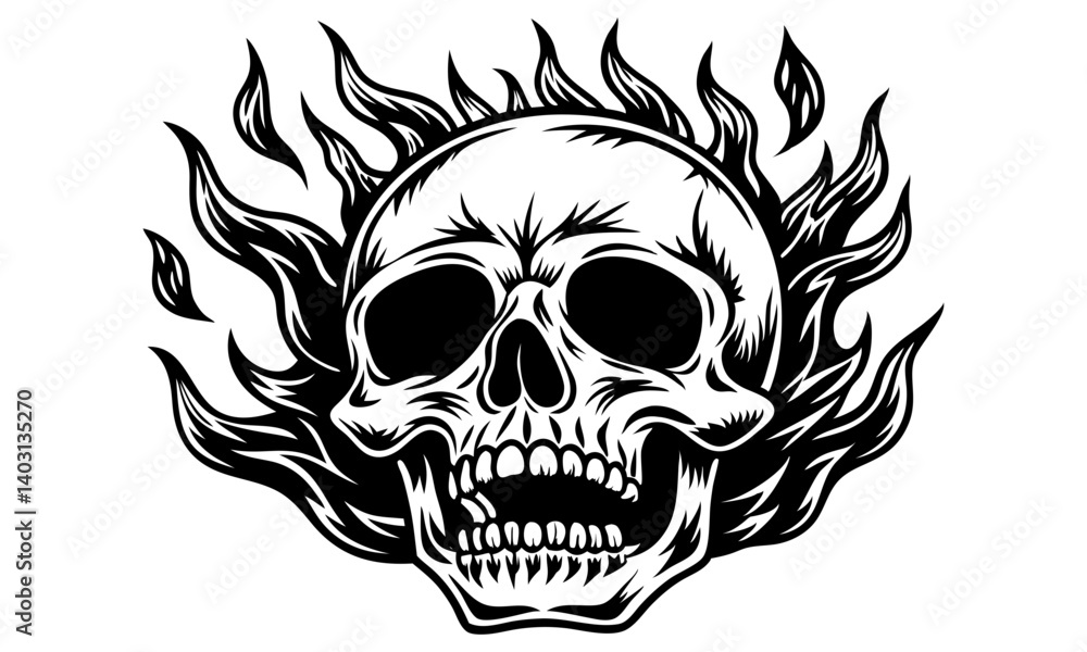 Obraz premium Download Realistic Skull With Fire Vector Illustration Svg File For Design.