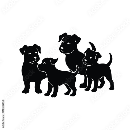 group of puppies vector silhouette 