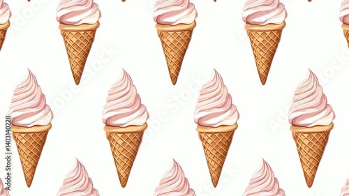 Bright ice cream cones arranged in grid over pastel background.