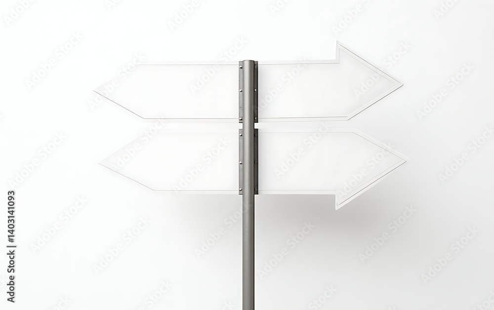 Metal Pole with Blank White Directional Arrows Against a Clean White Background Metal Pole with Blank White Directional Arrows Against a Clean White Background