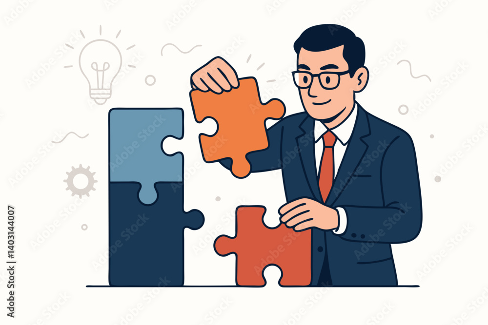 Business Strategy Concept with Professional Solving Puzzle Pieces, Symbolizing Problem-Solving, Teamwork, and Innovation in Corporate Success Business Strategy Concept with Professional Solving Puzzle Pieces, Symbolizing Problem-Solving, Teamwork, and Innovation in Corporate Success