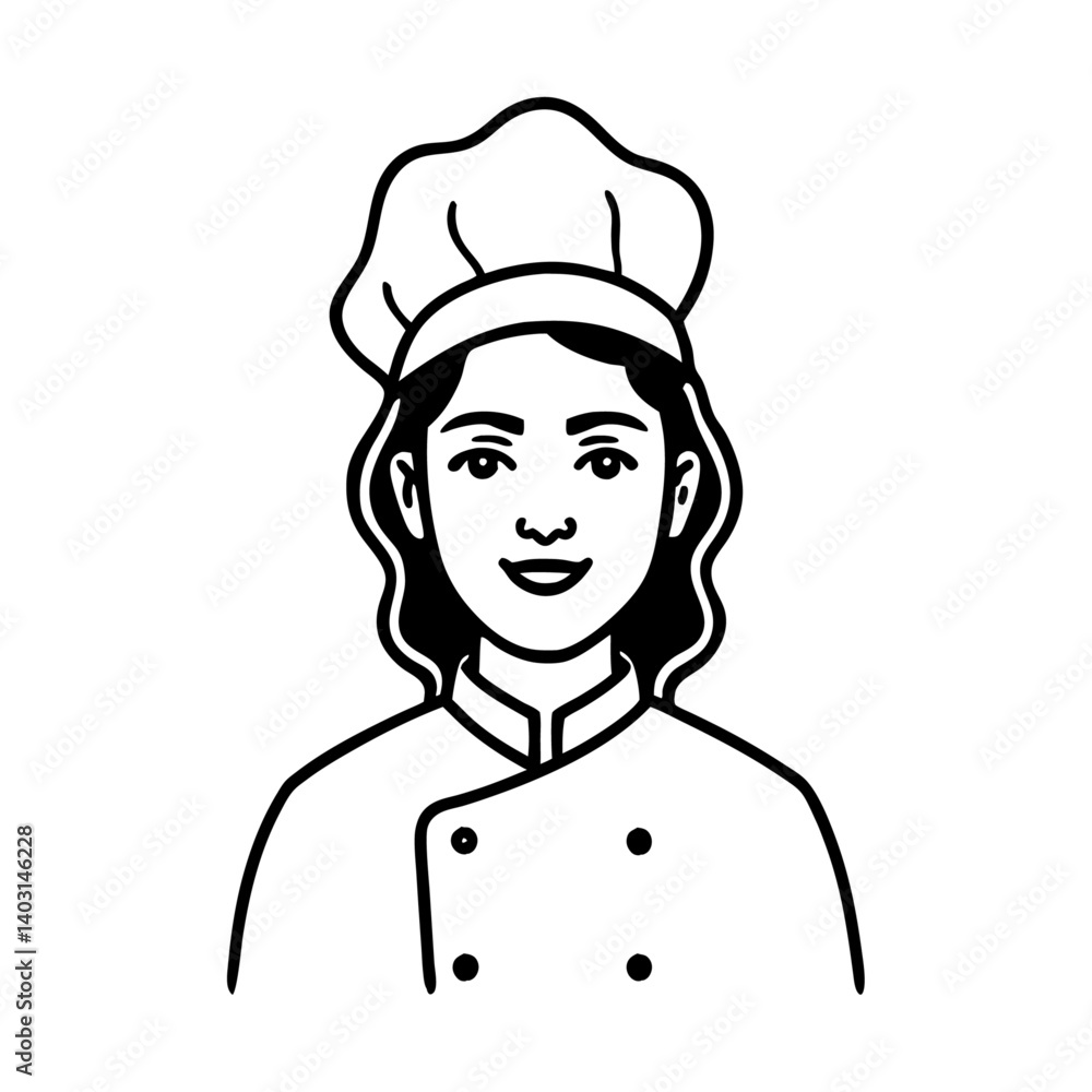 Vector cartoon chef illustration of a smiling woman with a hat Vector cartoon chef illustration of a smiling woman with a hat