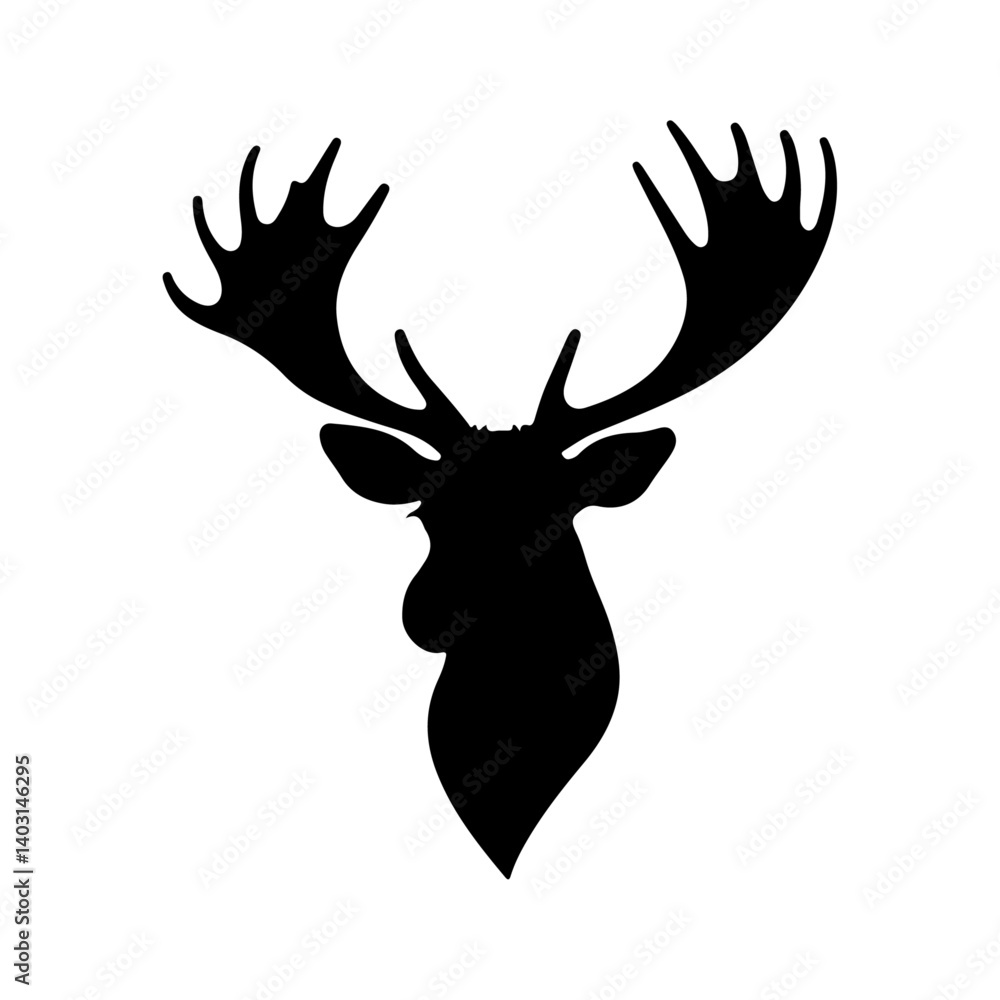 Deer silhouette vector illustration with antlers in a winter wildlife design Deer silhouette vector illustration with antlers in a winter wildlife design