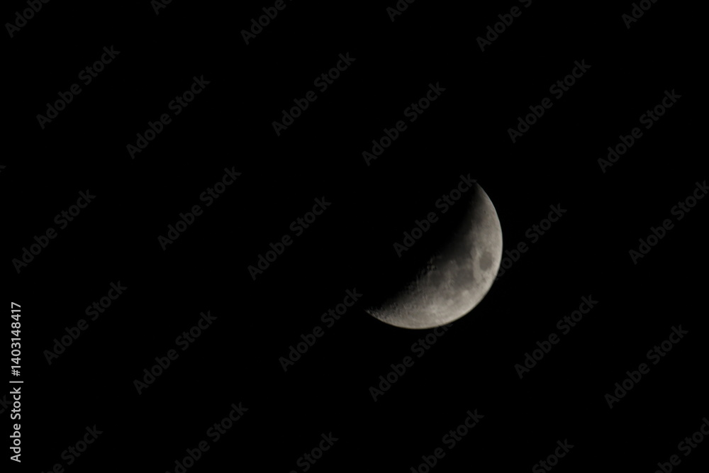 Detailed Crescent Moon in the night sky. Crescent Moon on black background with space for Ramadan theme. Beautiful moon background wallpaper Detailed Crescent Moon in the night sky. Crescent Moon on black background with space for Ramadan theme. Beautiful moon background wallpaper