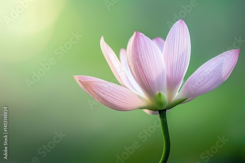 Delicate Pink Lotus Flower Blooming Against Soft Green Background