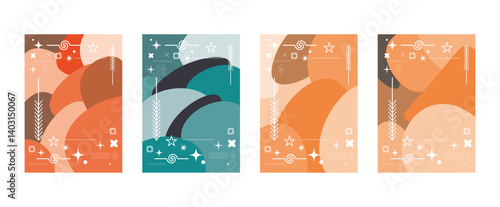 abstract geometric shapes with colorful gradient background, package design element, vector element design pattern, seamless pattern curved, wavy line shapes 