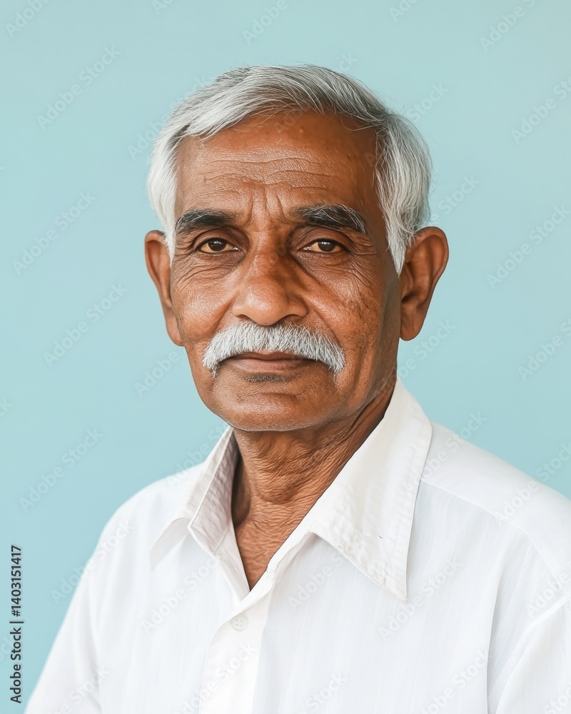 close up of indian mature man on blue background close up of indian mature man on blue background