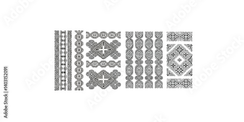 Print  Set of Kazakh ornamental elements, national ornament, isolated on a white background, vector design