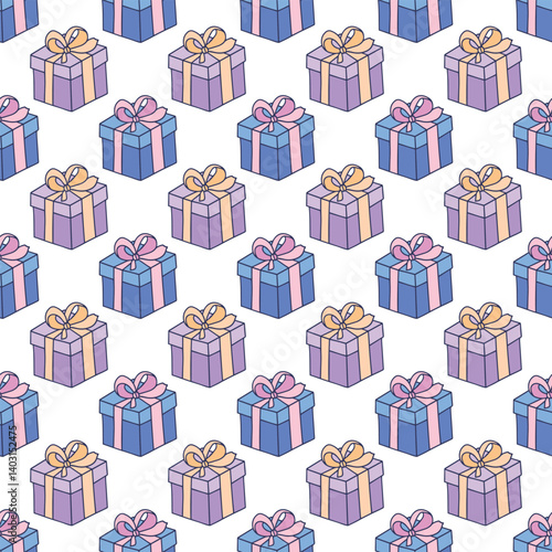 Birthday gift boxes. Seamless vector pattern for fabric design, wrapping paper, wallpapers.  Hand drawn.