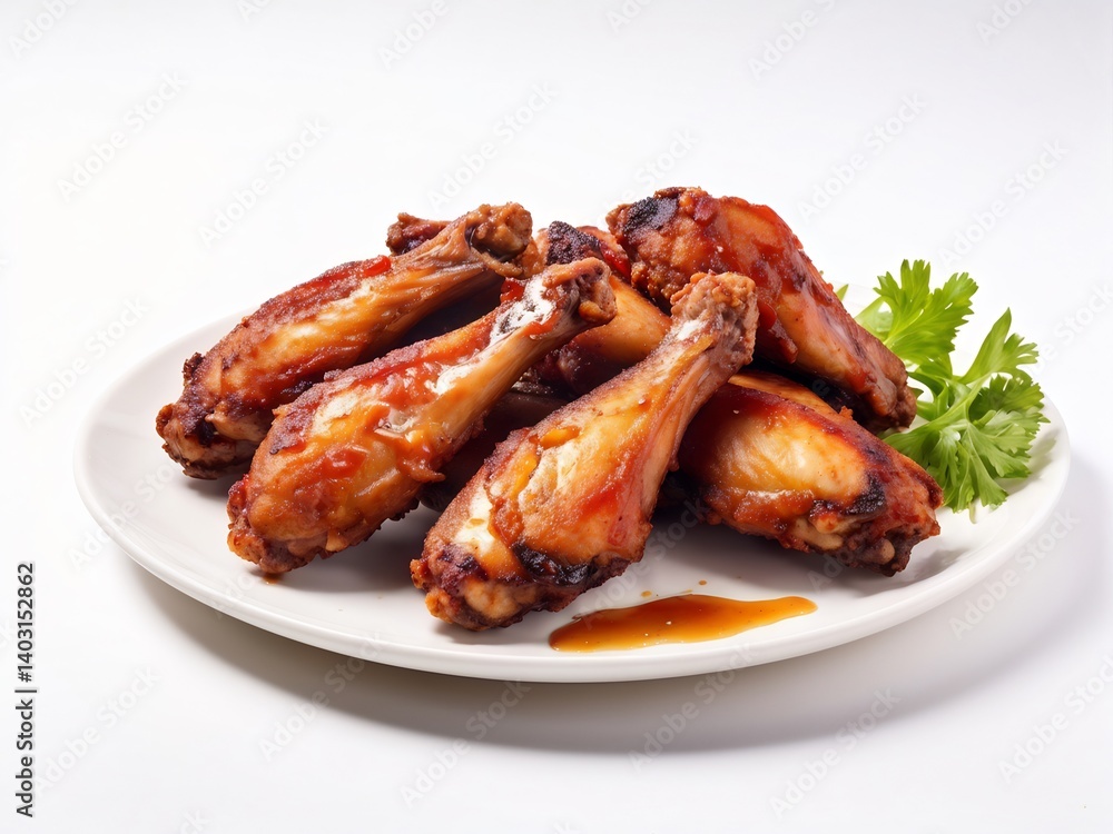 Delicious Glazed Chicken Wings on a White Plate Delicious Glazed Chicken Wings on a White Plate