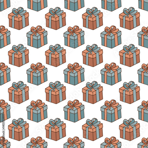 Birthday gift boxes. Seamless vector pattern for fabric design, wrapping paper, wallpapers.  Hand drawn.