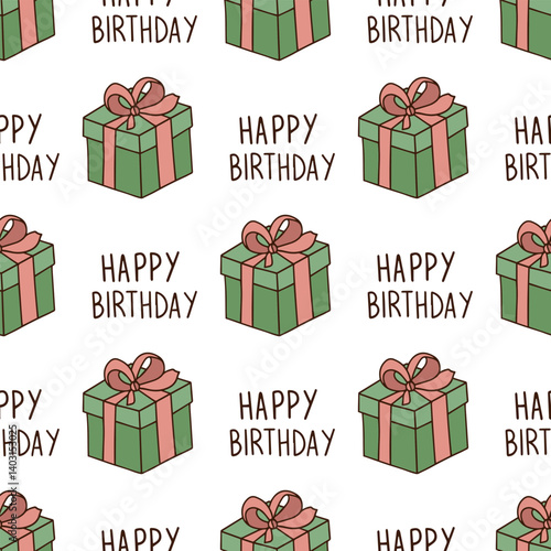 Birthday gift boxes. Seamless vector pattern for fabric design, wrapping paper, wallpapers.  Hand drawn.