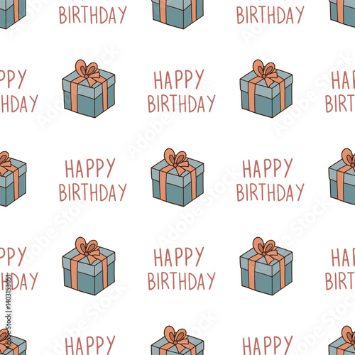 Birthday gift boxes. Seamless vector pattern for fabric design, wrapping paper, wallpapers.  Hand drawn.