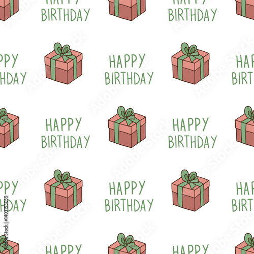 Birthday gift boxes. Seamless vector pattern for fabric design, wrapping paper, wallpapers.  Hand drawn.