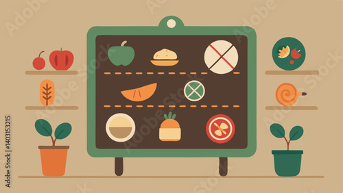 Inclusive Menu Options A decorative menu board featuring a variety of dishes labeled with symbols for dietary restrictions e.g. vegetarian glutenfree promoting inclusivity in food