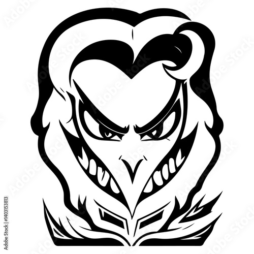 Black and White Portrait of a Crazy Villain Face