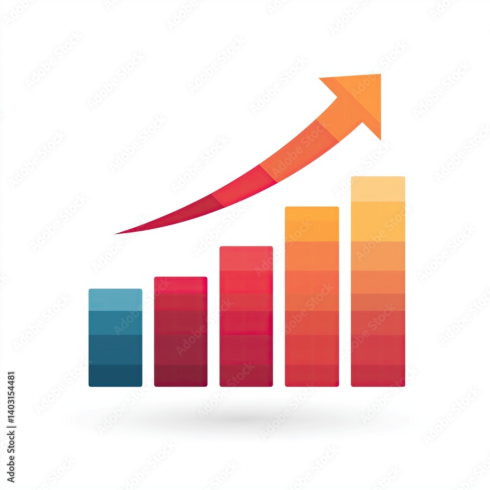 Business Growth Bar Chart with Upward Arrow on White Background Business Growth Bar Chart with Upward Arrow on White Background