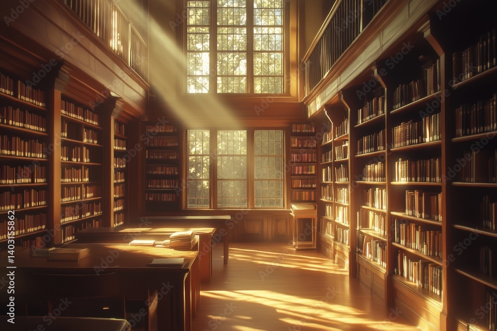 Sunlit grandeur of a historical library. Sunlit grandeur of a historical library.