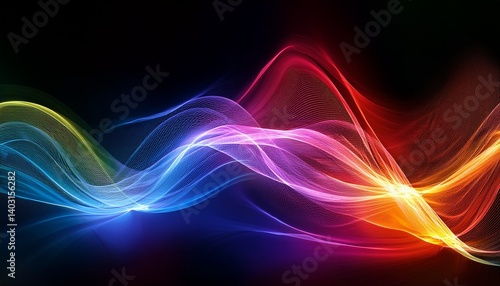 Abstract cosmic multi-colored transparent energy waves glowing background