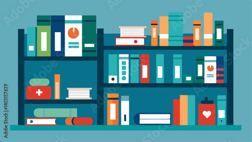 Bookshelves line the walls filled with medical textbooks and journals.