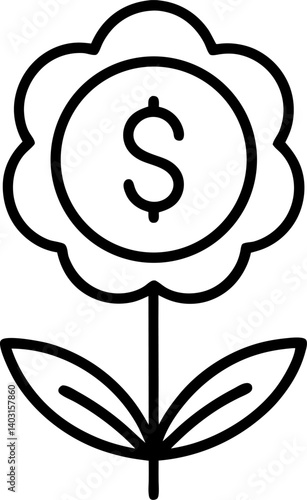 Growing Dollar. Icon with two color overlay on white background