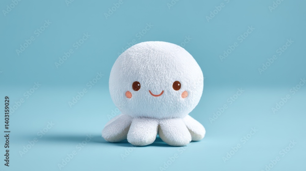 Fototapeta premium This adorable plush octopus, with its soft texture and cheerful expression, makes for a perfect companion for kids and adults alike. Ideal for comforting and playful moments.