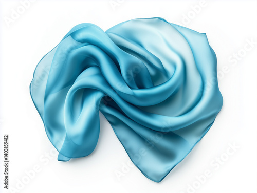 A vibrant blue satin cloth isolated with a delicate rose and water droplets
Isolated blue satin silk fabric with elegant folds creating a beautiful and luxurious texture