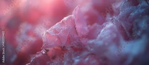 Dreamy macro of delicate pink floral arrangement with cool, ethereal luminescence