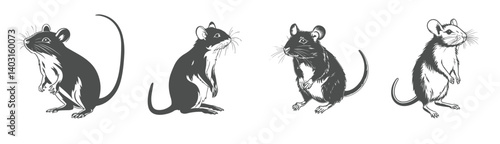 silhouette mouse set, black and white design